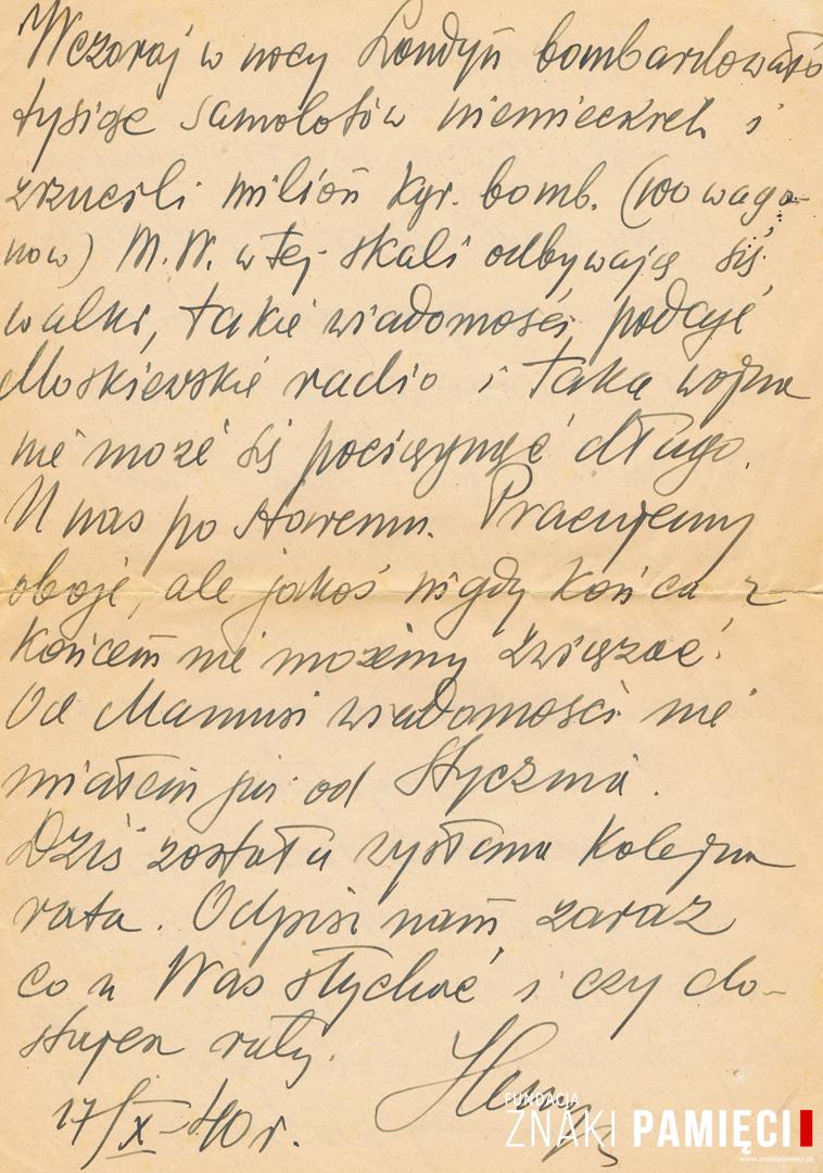 List do Janiny Popławskiej, przebywającej na zesłaniu na Syberii, wysłany przez Henryka Nizińskiego