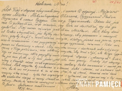 List do Janiny Popławskiej, przebywającej na zesłaniu na Syberii, wysłany przez Henryka Nizińskiego