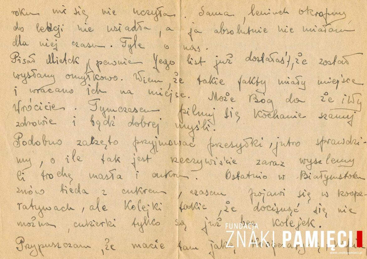 List do Janiny Popławskiej, przebywającej na zesłaniu na Syberii, wysłany przez Janinę Nizińską