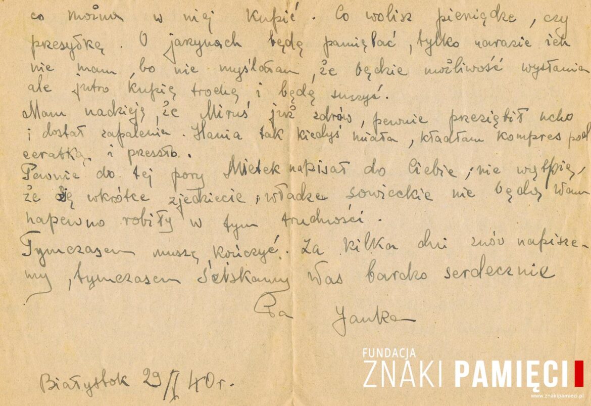 List do Janiny Popławskiej, przebywającej na zesłaniu na Syberii, wysłany przez Janinę Nizińską
