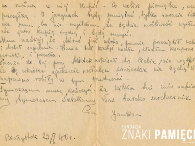 List do Janiny Popławskiej, przebywającej na zesłaniu na Syberii, wysłany przez Janinę Nizińską