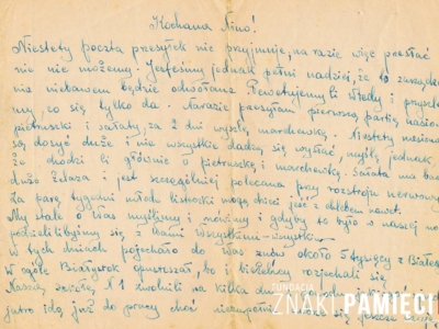 List do Janiny Popławskiej, przebywającej na zesłaniu na Syberii, wysłany przez Janinę Nizińską