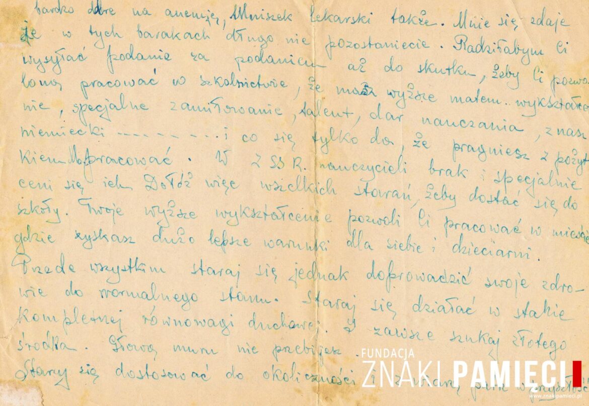 List do Janiny Popławskiej, przebywającej na zesłaniu na Syberii, wysłany przez Janinę Nizińską
