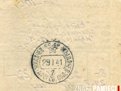 Kwit nadania/odebrania przesyłki 100 rubli, wysłanych do Jana Korasiewicza przebywającego na zesłaniu w obwodzie irkuckim