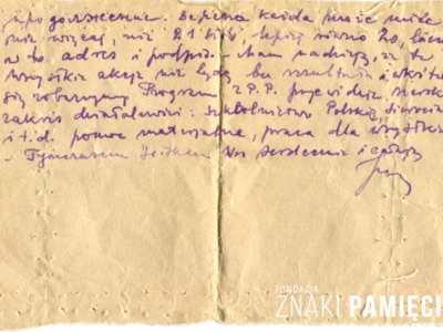 Gryps Jana Korasiewicza z więzienia w ZSRS do rodziny przebywającej na zesłaniu na Syberii