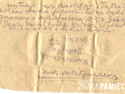 Gryps Jana Korasiewicza z więzienia w ZSRS do rodziny przebywającej na zesłaniu na Syberii