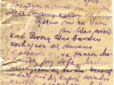 Gryps Jana Korasiewicza z więzienia w ZSRS do rodziny przebywającej na zesłaniu na Syberii